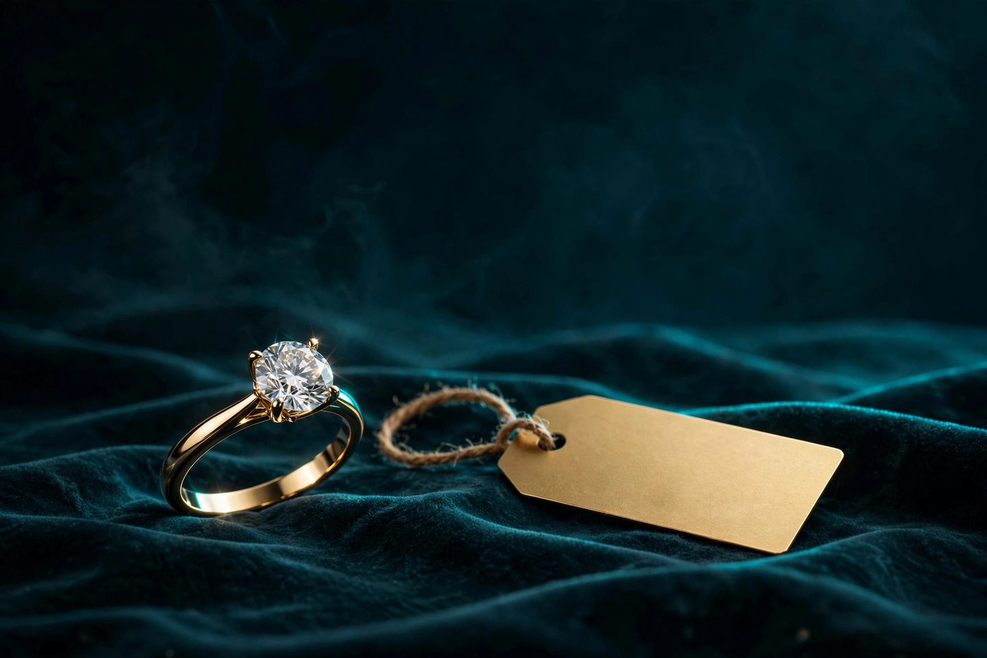 Diamond ring with a blank gold price tag