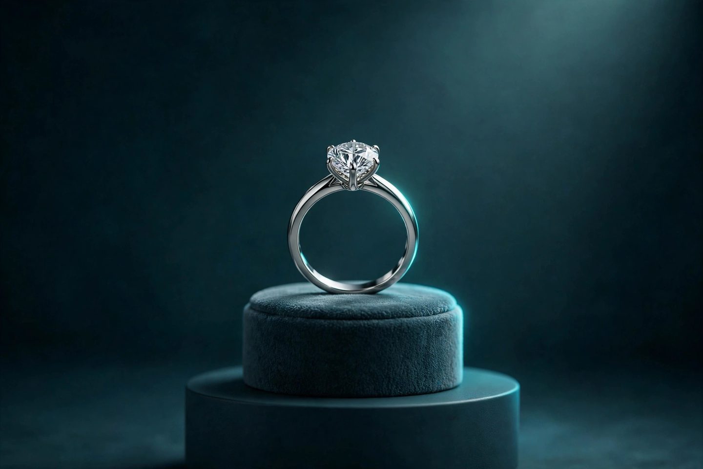 Diamond ring under a calm spotlight