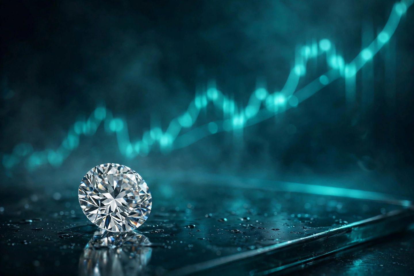 Diamond in front of a glowing price chart