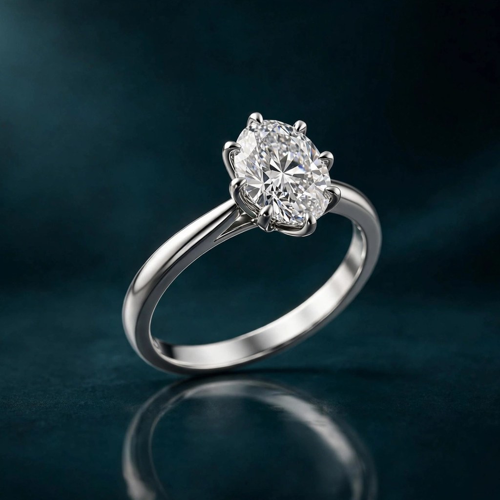 Oval solitaire engagement ring in platinum