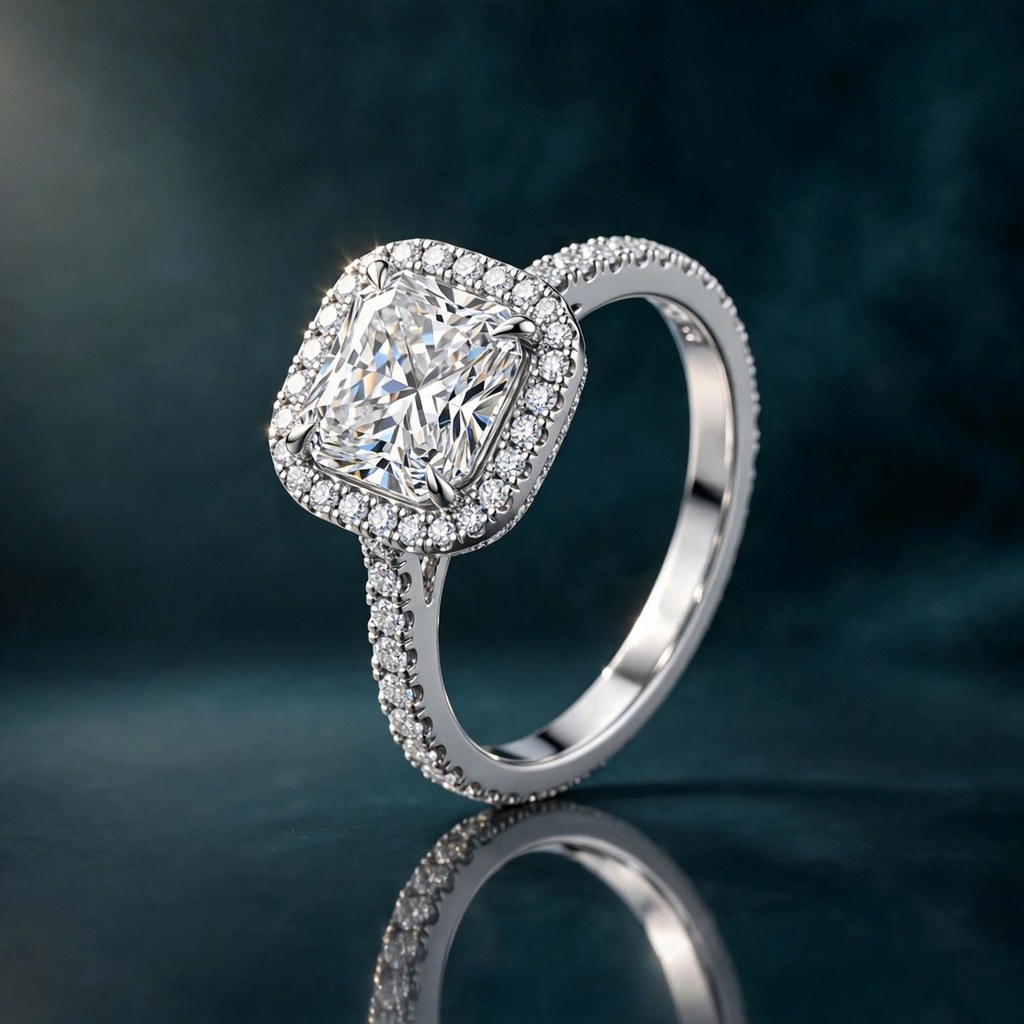 Ada Diamonds Radiant Halo Pavé — Pavé style (Facet Wire render)