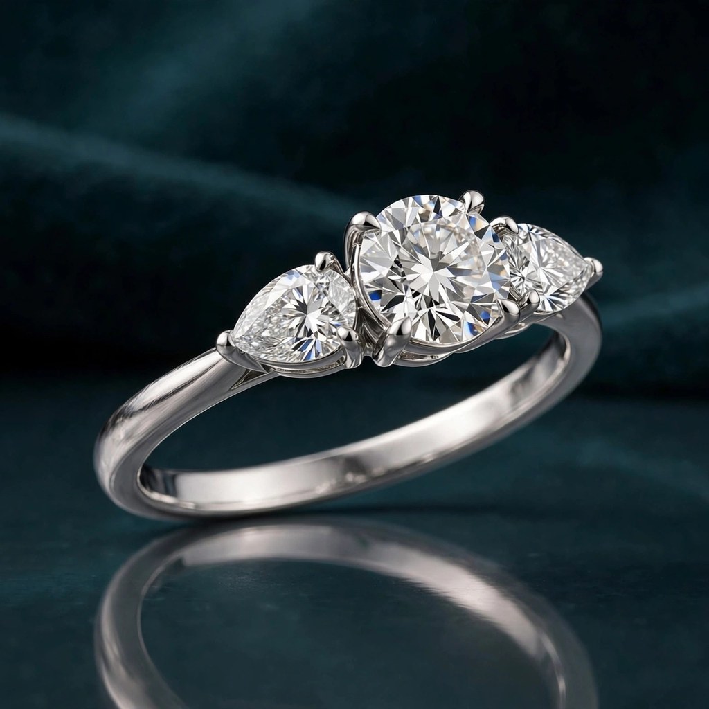 Ritani The Ava (Round, pear side stones) — Three-Stone style (Facet Wire render)