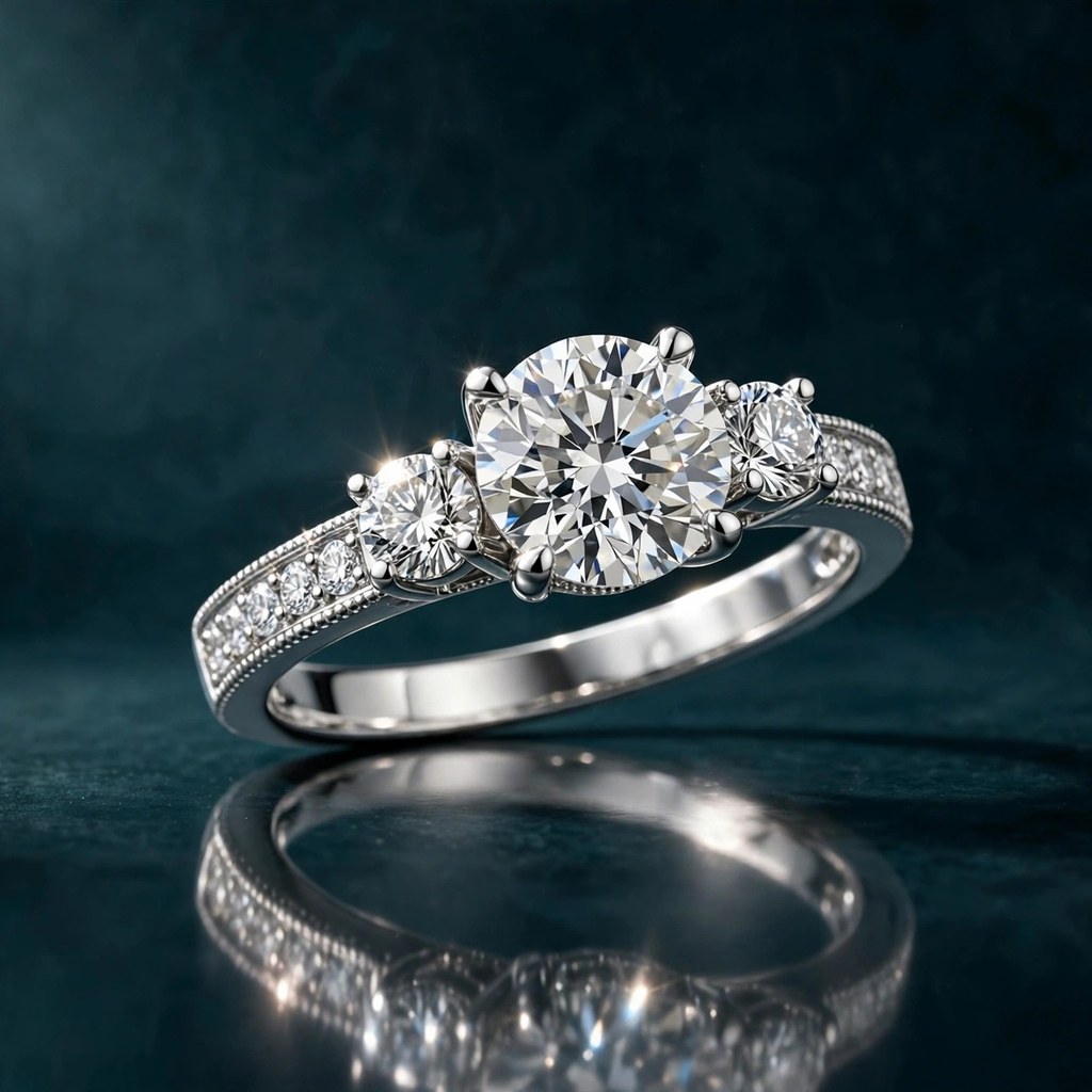 Ritani The Lina (Round, tapered channel-set band) — Three-Stone style (Facet Wire render)