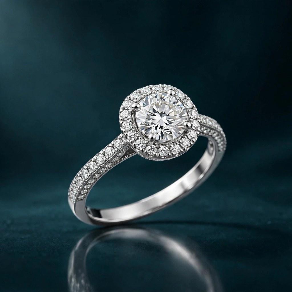 With Clarity Pave Halo and Shank — Pavé style (Facet Wire render)
