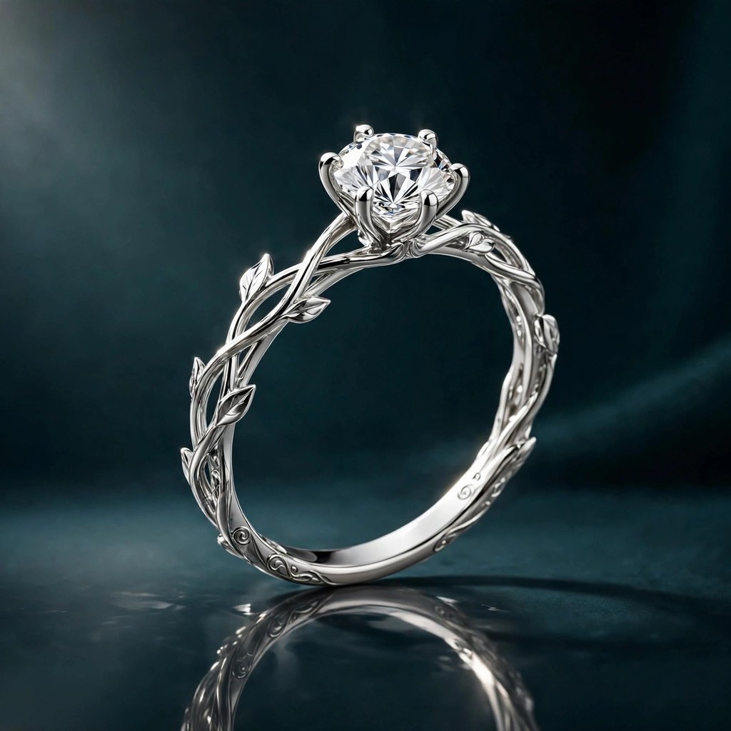 With Clarity Slender Vine Six Prong — Solitaire style (Facet Wire render)