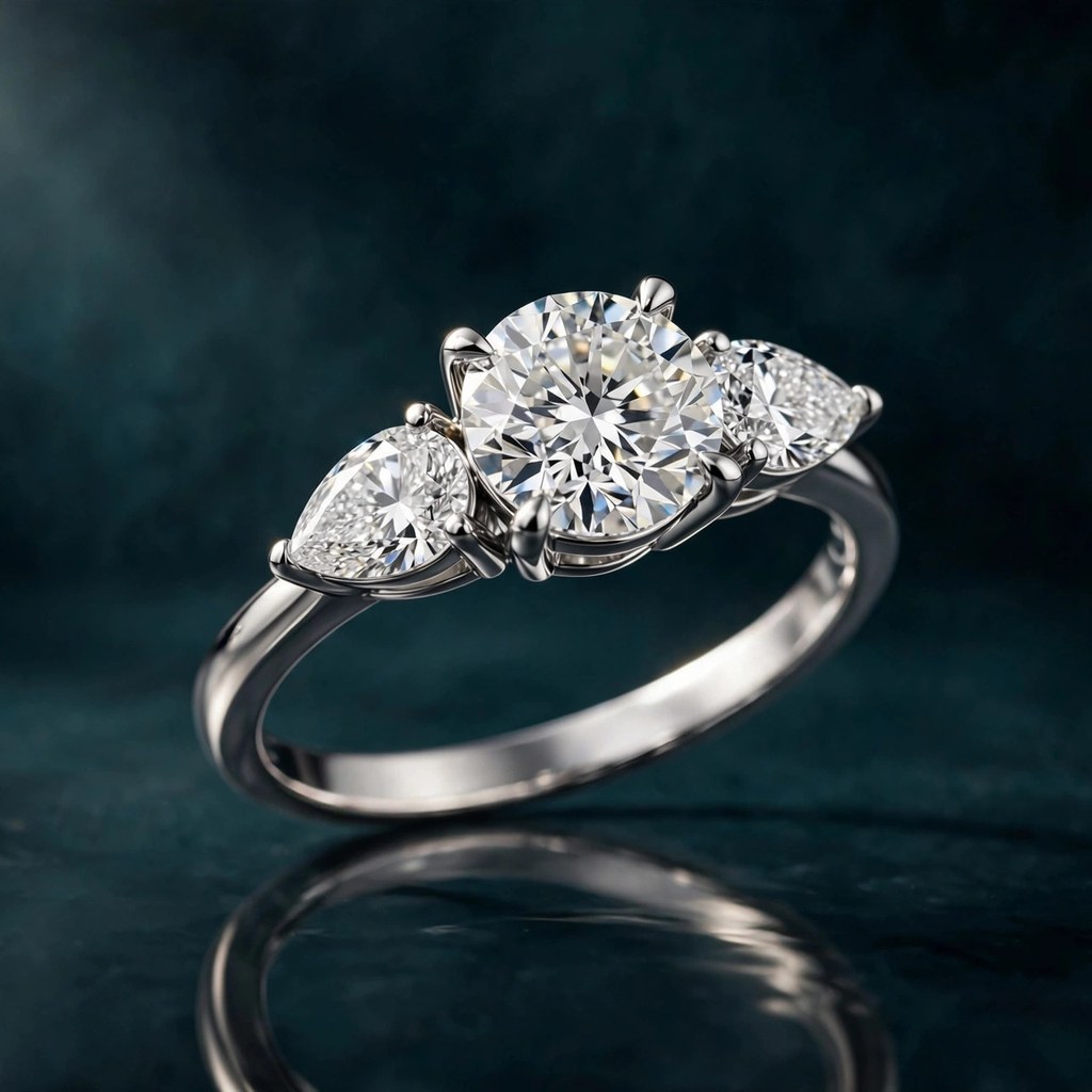 With Clarity Three Stone Pear — Three-Stone style (Facet Wire render)