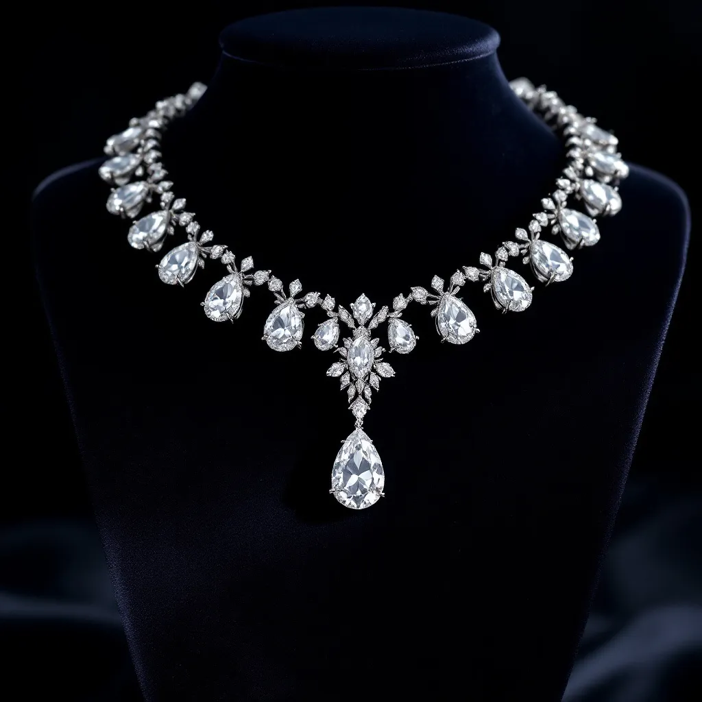 Facet Wire original illustration recreating the Savona-style pear diamond necklace suite